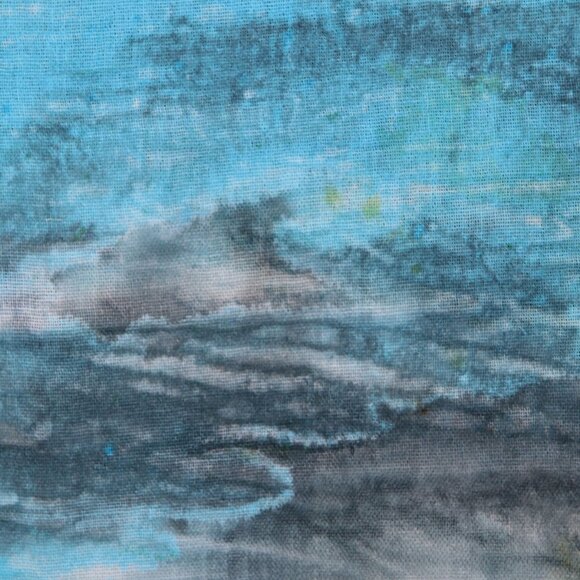 Mexico Handmade Vest Grasol Boutique Cropped Cotton Watercolours Blue Green - Picture 9 of 10